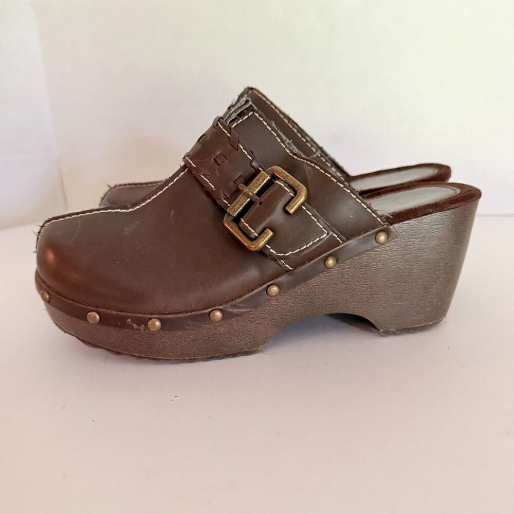 Roue 66, VTG Y2K Chunky Brown Wedge Mule Clogs w Buckle, 7.5 Whimsigoth Bratz